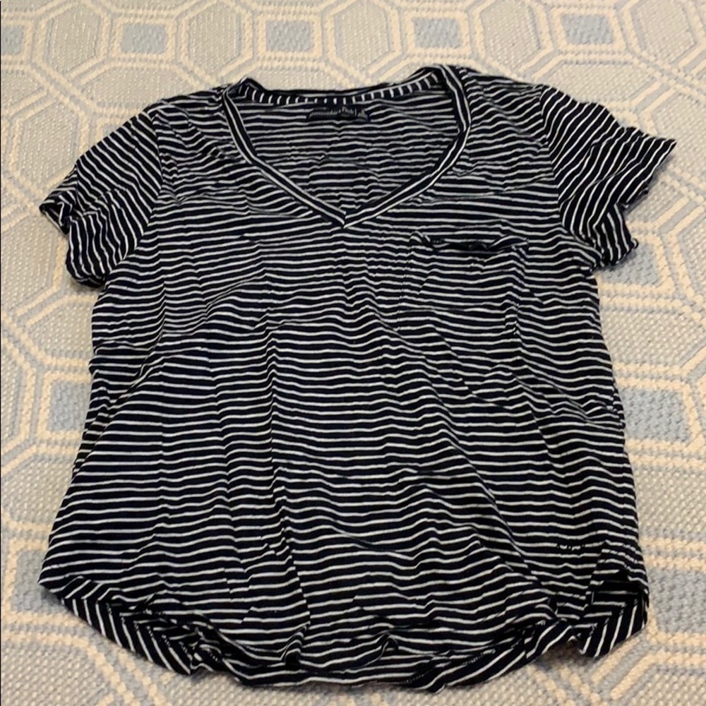 Striped v neck navy tee